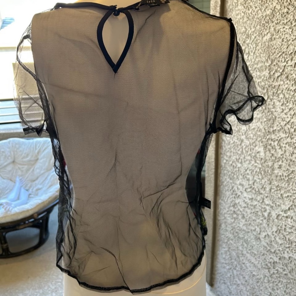 Iris Sheer Black Crop Top with Red Floral Embroidery - Picture 2 of 2